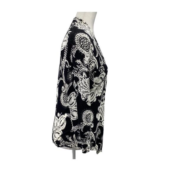 Cache Black White Paisley Open Front Cardigan M Lightweight Layering Piece - Picture 4 of 16